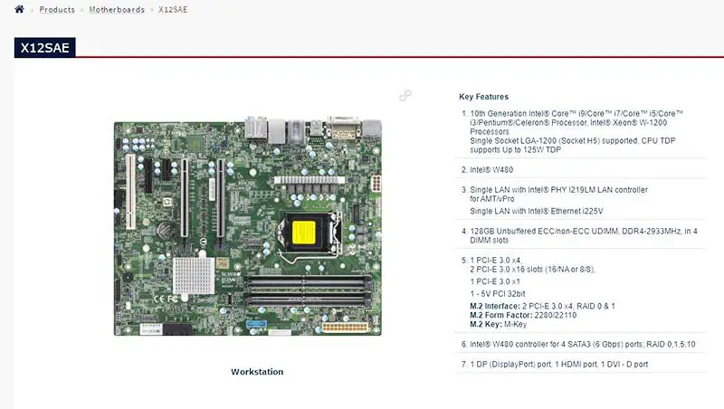 X12sae pro základní desku Supermicro s jednou paticí Lga-1200 10. generace Core I9 I7 I5 I3 Ddr4 Sata3 (6 Gb/s) Dp Port