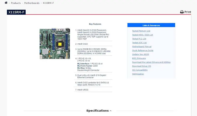 X11srm-f Průmyslové balení Základní deska pro Supermicro s jednokanálovým 2066pinovým čipem C422 W-2200 Ipmi Microatx