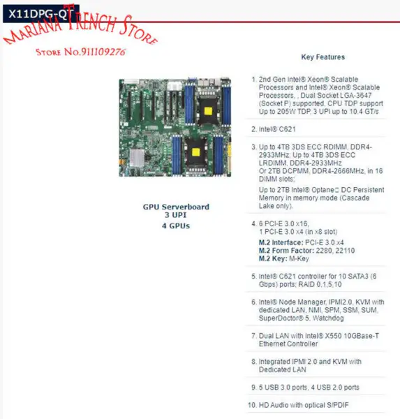 X11dpg-qt Pro serverovou desku Supermicro Gpu 2. generace Xeon Scalable Processors Lga-3647 Ddr4 Pci-e 3.0 M.2 Ipmi2.0