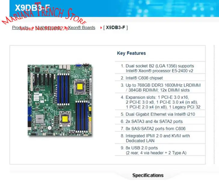 X9db3-f pro základní desku Supermicro Lga1356 Xeon Processor E5-2400 V2 Ddr3 8x Sas/sata2 Ports od C606