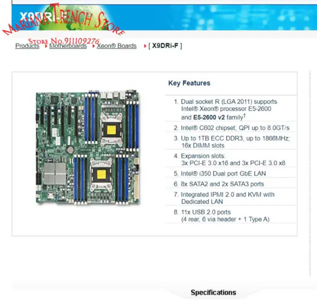 X9dri-f pro základní desku Supermicro Lga2011 E5-2600 V1/ V2 Family Ecc Ddr3 8x Sata2 a 2x Sata3 porty