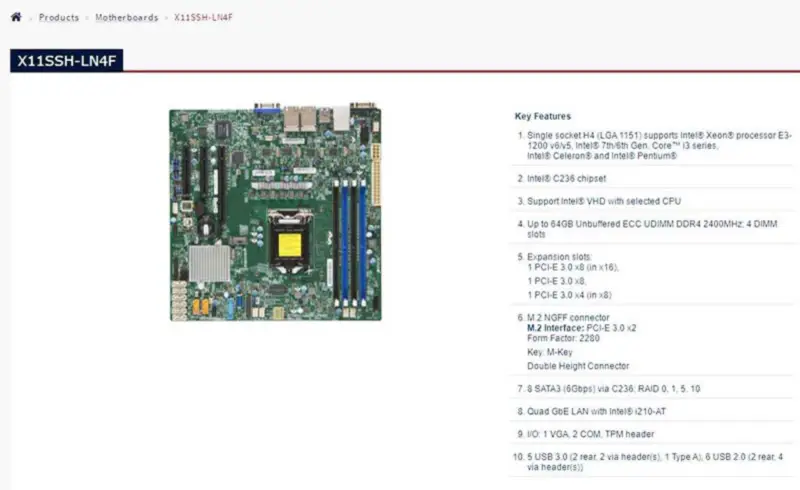 X11ssh-ln4f pro základní desku Supermicro Lga1151 E3-1200 V6/v5 7th/6th Gen. I3 Ddr4 Quad Gbe Lan s I210-at