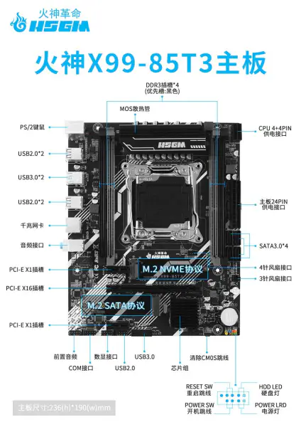 Hsgm X99-85t3 Cpu Lga 2011-3 Socket 128gb paměti Základní deska pro počítač
