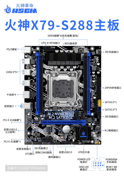 Hsgm X79-s288 Základní deska s podporou dvoukanálového Ddr3 Počítačová základní deska pro server