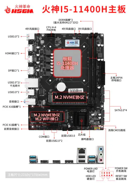 Hsgm I5-11400h Cpu Socket Základní deska Serveur Základní deska procesoru