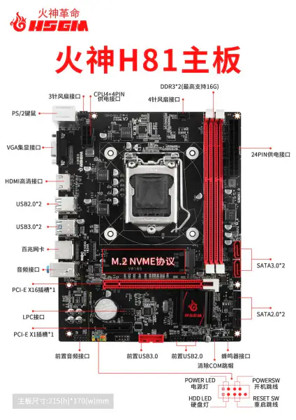 Hsgm Desktop H81-v8185 Lga 1150 Cpu Socket Základní deska počítače