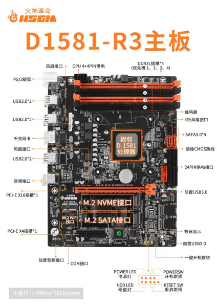 Hsgm D1581-r3 Gigabit High-end Server základní deska Ddr3l*4 paměťový slot základní deska