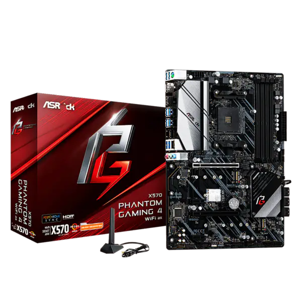 AsRock Základní deska Am4 Socket 2000 3000 4000 G-series 5000 a 5000 G-series Cpu X570 Phantom Gaming 4 Wifi Ax
