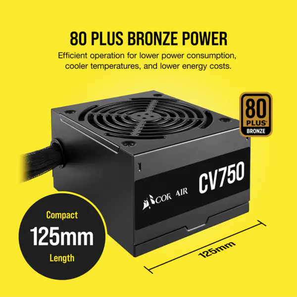 Cors Air Power Pc zdroj Cv750 750w Atx High Power Supply 80plus Low Noise Fan Rps0146