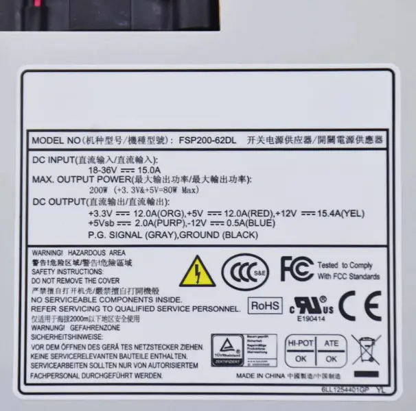 Zdroj stejnosměrného napájení 1U FLEX FSP200-62DL Vstup 18-36VDC