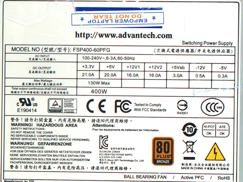 Advantech FSP400-60PFG PS8-400ATX-ZE Napájecí zdroj