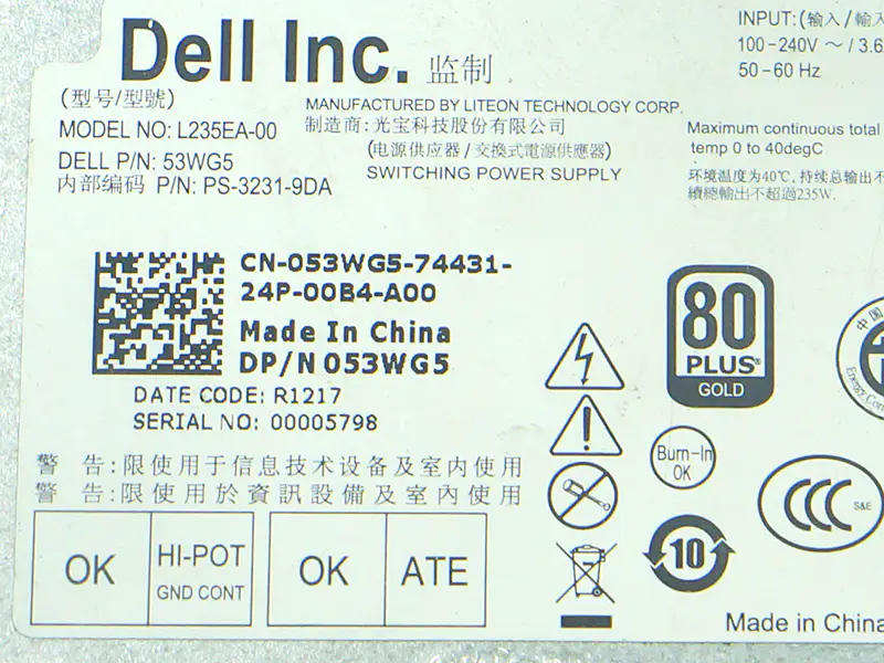 L235EA-00 53WG5 PS-3231-9DA 0N6G7 D235EA-00 D235EU-00 DPS-235KB A Pro Dell AIO XPS 2710 2720 235W