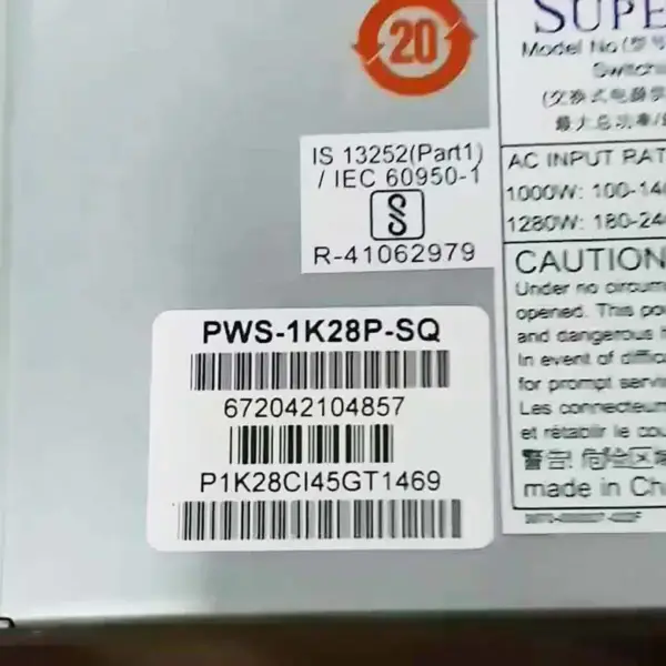 Skladem Supermicro 1280w 80 Plus Platinum napájecí zdroj Pws-1k28p-sq pro 1u / 2u server