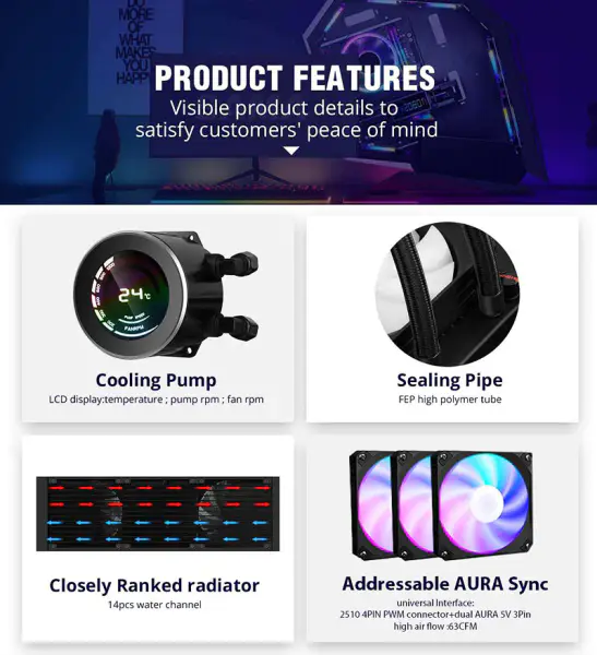 Sama Cpu Temperature Display Cooling 240mm Integrated Cpu Water Cooling Liquid Cooler For Pc Case Intel Amd