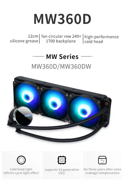 Sama Nový 360mm barevný RGB Led Glow Počítačový procesor Měděný chladič Pc Liquid Aio Cpu Vodní chlazení Pc