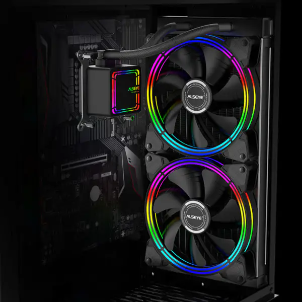 Alseye Advanced RGB Lighting 140mm Pwm Case Fan and Fan Software Control Liquid Aio 280mm Radiator Cooling