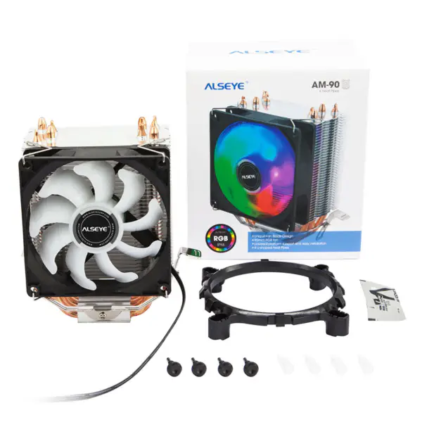 Alseye Am90-4 4 tepelné trubky Cpu Cooler s 90mm RGB chladicím ventilátorem pro herní PC skříň