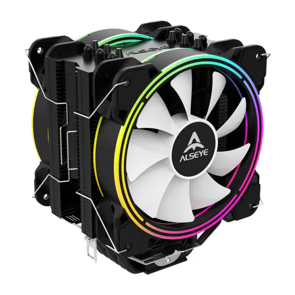 Chladič procesoru Alseye Black H120d Single Tower se dvěma ventilátory Argb, každý 120 mm Pwm 2000 ot/min.