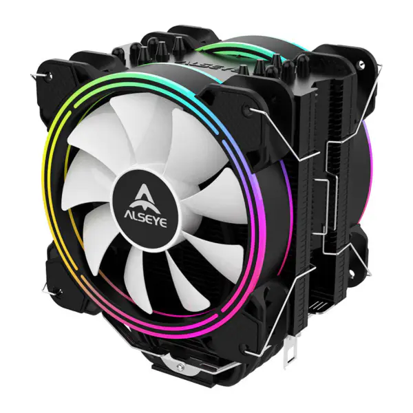 Chladič procesoru Alseye Black H120d Single Tower se dvěma ventilátory Argb, každý 120 mm Pwm 2000 ot/min.