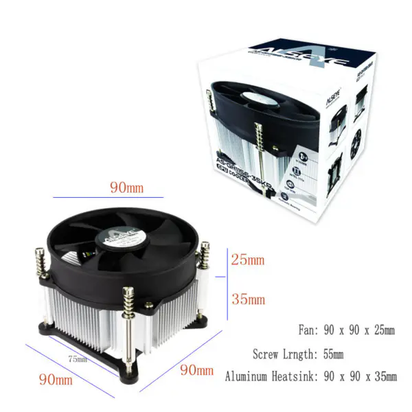Alseye Cpu Air Cooler Fan Tdp 95w chladič chladiče s 90mm 4pin Pwm chladící ventilátor 900-2400rpm pro Lga 1155/1150/1151/1156/i3/i5