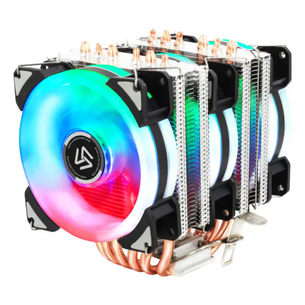 Alseye Dr-90 Cpu Cooler 6 tepelných trubek s RGB ventilátorem 4pin Pwm 90mm Cpu Fan pro počítač Lga775/115x/1366 Am2/am3/am4