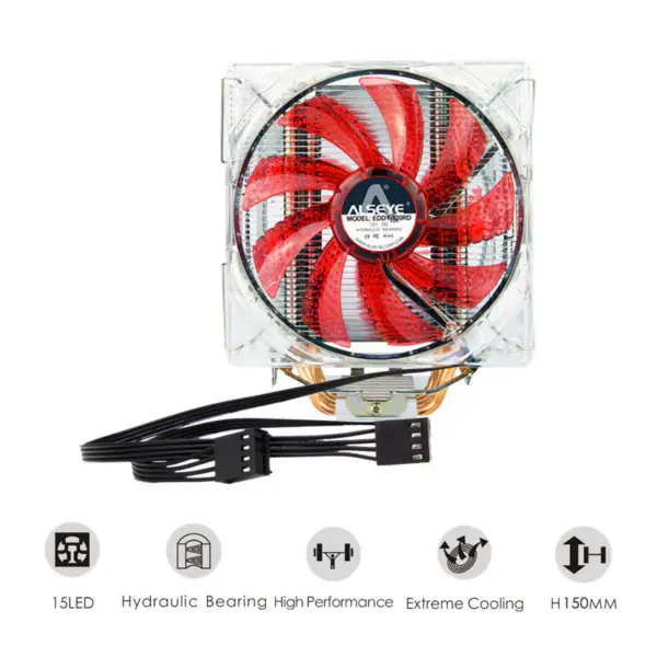 Chladič procesoru Alseye Eddy-120 Led se 4 tepelnými trubicemi a dvěma 120mm ventilátory Pwm pro procesory Intel a Amd