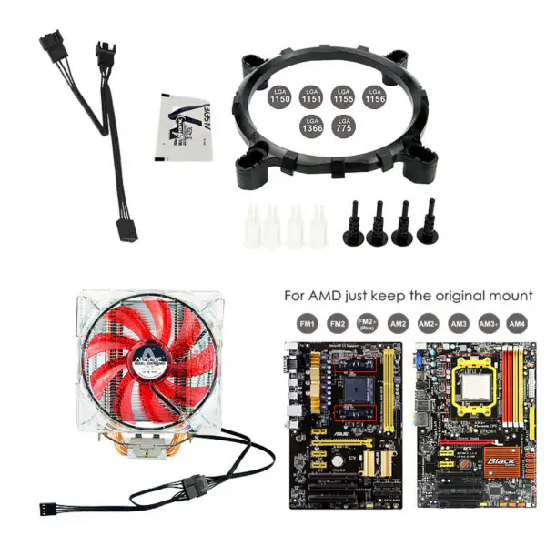 Chladič procesoru Alseye Eddy-120 Led se 4 tepelnými trubicemi a dvěma 120mm ventilátory Pwm pro procesory Intel a Amd