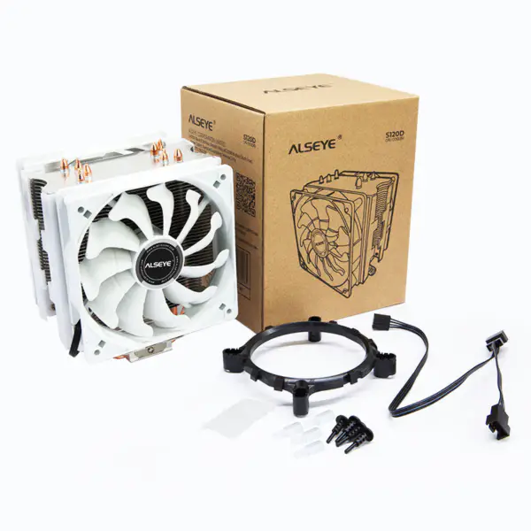 Alseye S120d White Fan Cpu Fan Cooler Pwm 120mm 2 ventilátory 4 Pin 4 Heat Pipe Cpu Cooler Lga115x