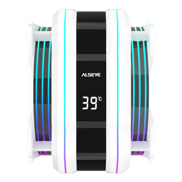 Chladič procesoru Alseye White M120d-plus se dvěma ventilátory a ukazatelem teploty pro bílou herní počítačovou skříň